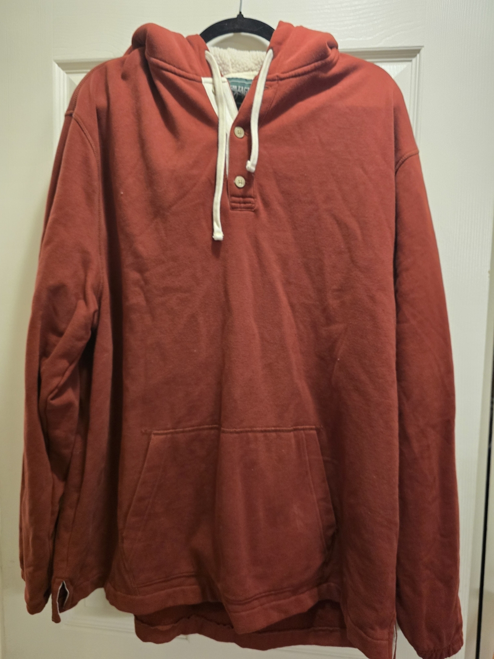 American Eagle Outfitters Brick Red Hooded Pullover with Sherpa Trim